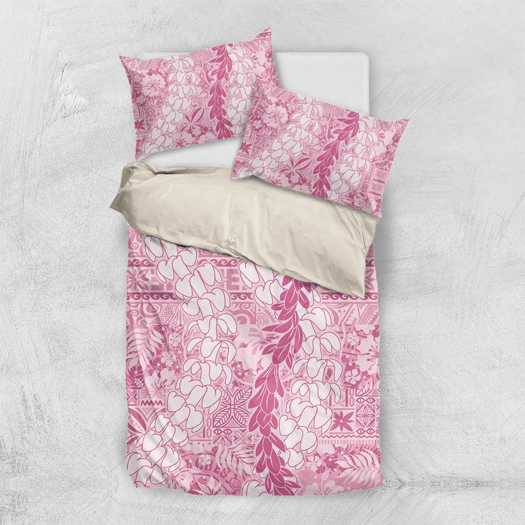 Pink Puakenikeni and Maile Lei Bedding Set Hawaiian Style Tribal Tapa Double Strand Lei LT9 US Twin 172cm x 218cm Pink - Polynesian Pride