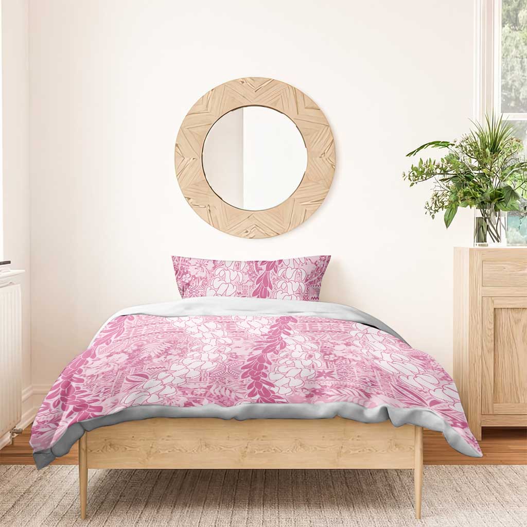Pink Puakenikeni and Maile Lei Bedding Set Hawaiian Style Tribal Tapa Double Strand Lei LT9 - Polynesian Pride