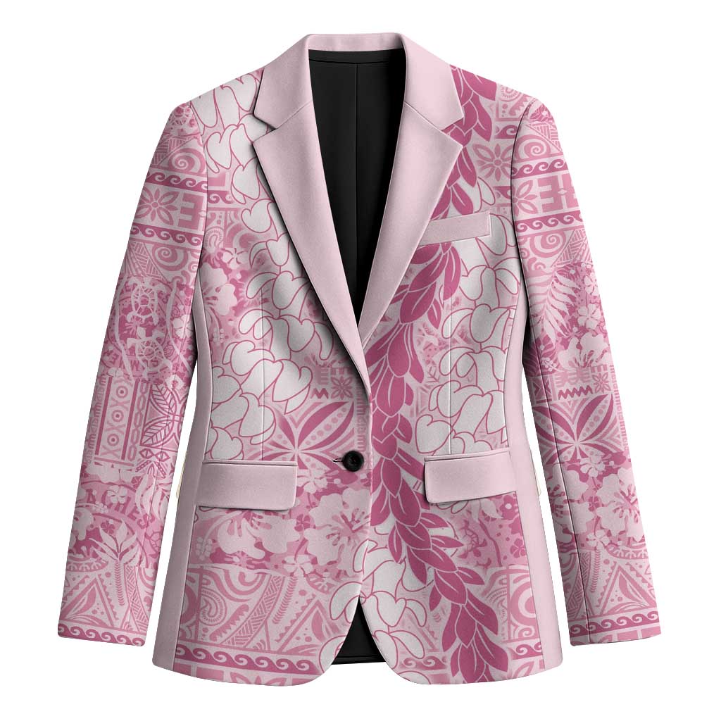 Pink Puakenikeni and Maile Lei Blazer Hawaiian Style Tribal Tapa Double Strand Lei LT9 Unisex Pink - Polynesian Pride