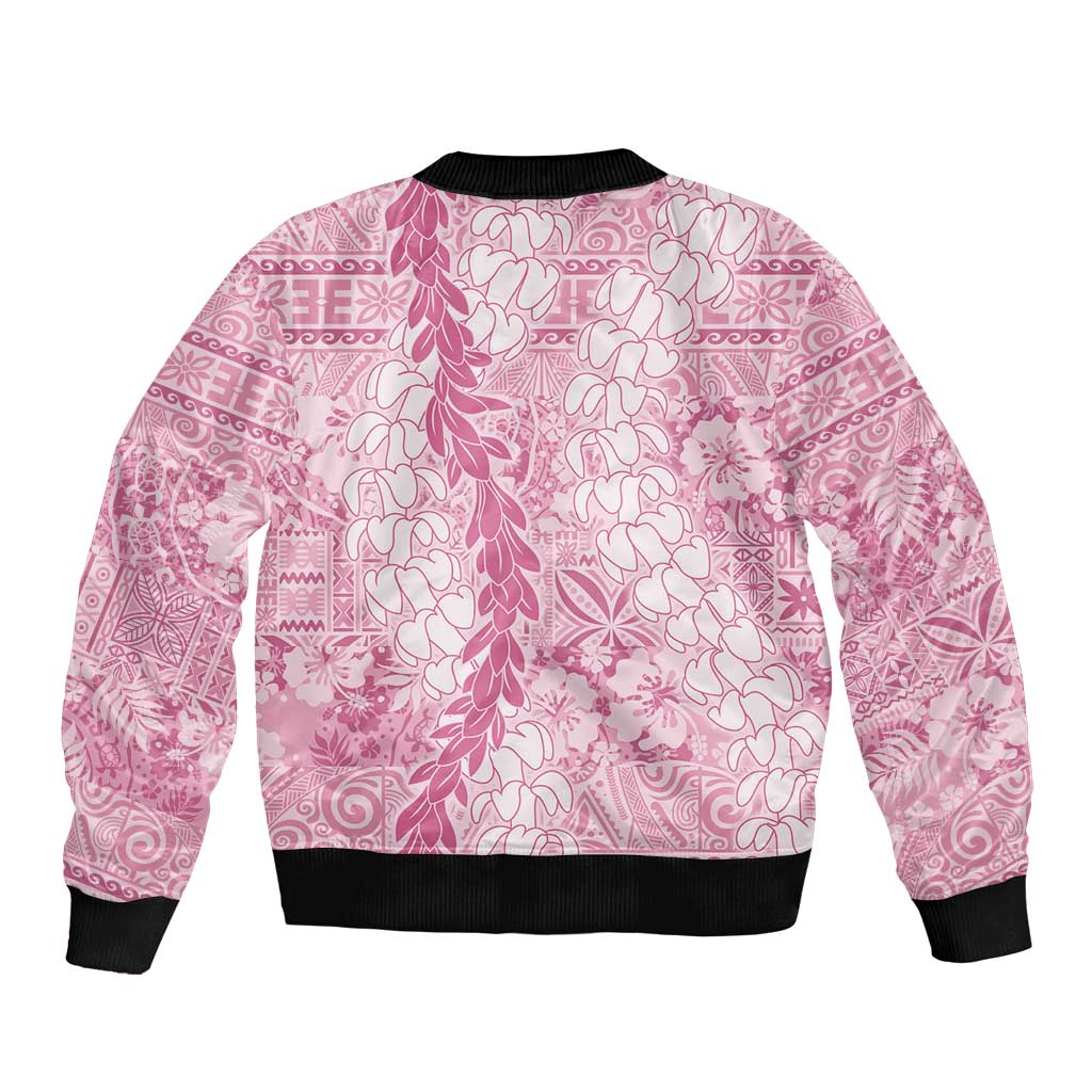Pink Puakenikeni and Maile Lei Bomber Jacket Hawaiian Style Tribal Tapa Double Strand Lei LT9 - Polynesian Pride