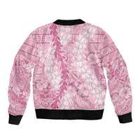 Pink Puakenikeni and Maile Lei Bomber Jacket Hawaiian Style Tribal Tapa Double Strand Lei LT9 - Polynesian Pride