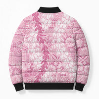 Pink Puakenikeni and Maile Lei Bomber Puffer Jacket Hawaiian Style Tribal Tapa Double Strand Lei LT9 - Polynesian Pride