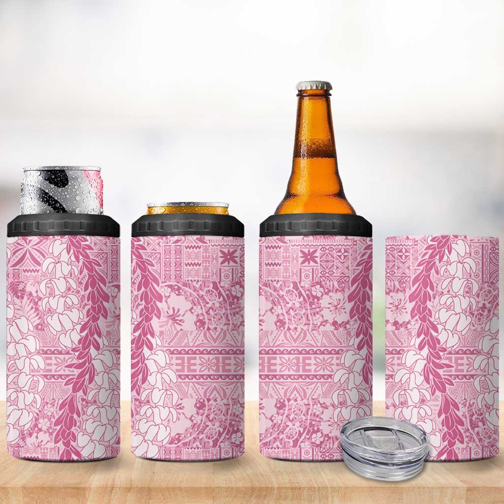 Pink Puakenikeni and Maile Lei 4 in 1 Can Cooler Tumbler Hawaiian Style Tribal Tapa Double Strand Lei LT9 - Polynesian Pride