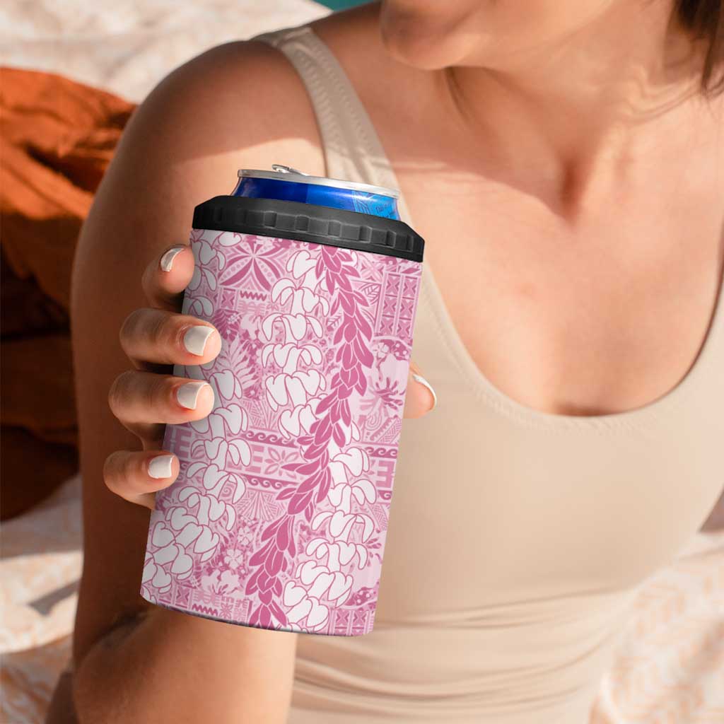 Pink Puakenikeni and Maile Lei 4 in 1 Can Cooler Tumbler Hawaiian Style Tribal Tapa Double Strand Lei LT9 - Polynesian Pride