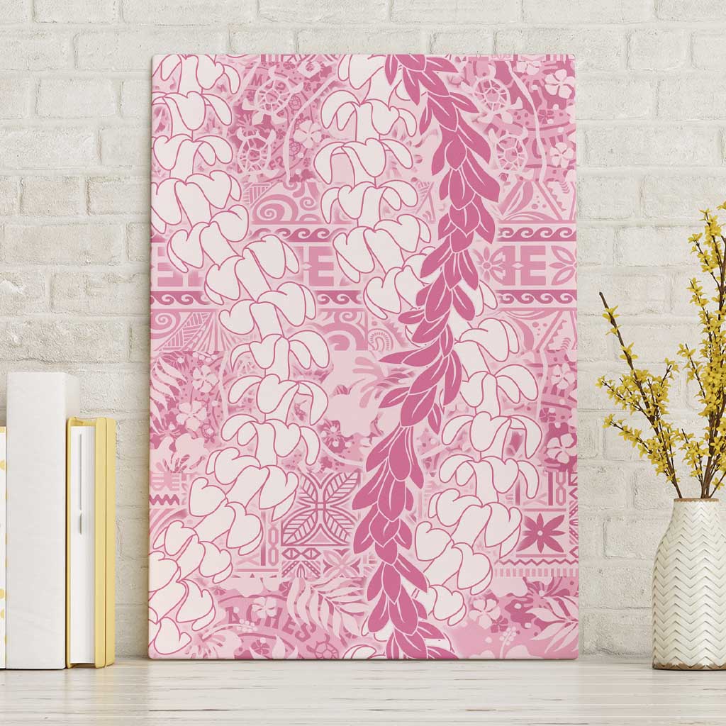 Pink Puakenikeni and Maile Lei Canvas Wall Art Hawaiian Style Tribal Tapa Double Strand Lei LT9 Without Frame Pink - Polynesian Pride