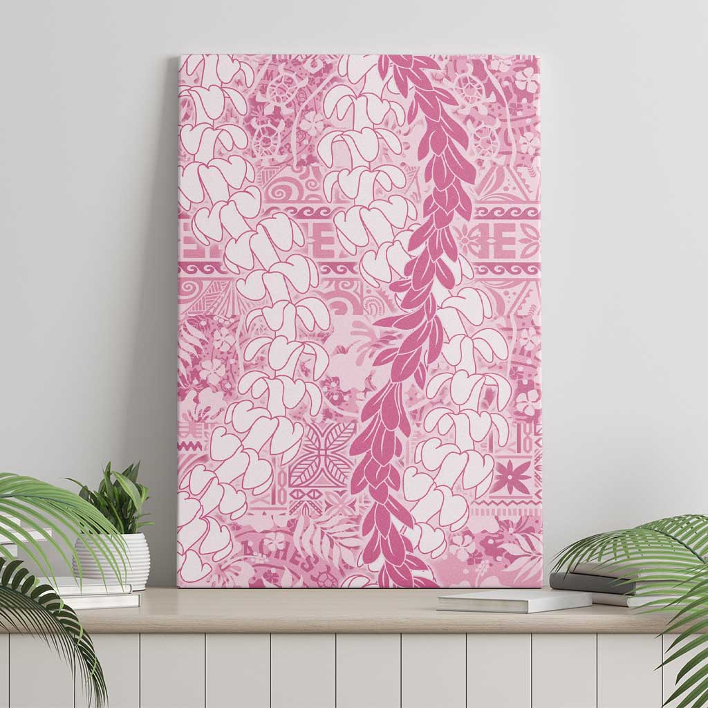 Pink Puakenikeni and Maile Lei Canvas Wall Art Hawaiian Style Tribal Tapa Double Strand Lei LT9 - Polynesian Pride