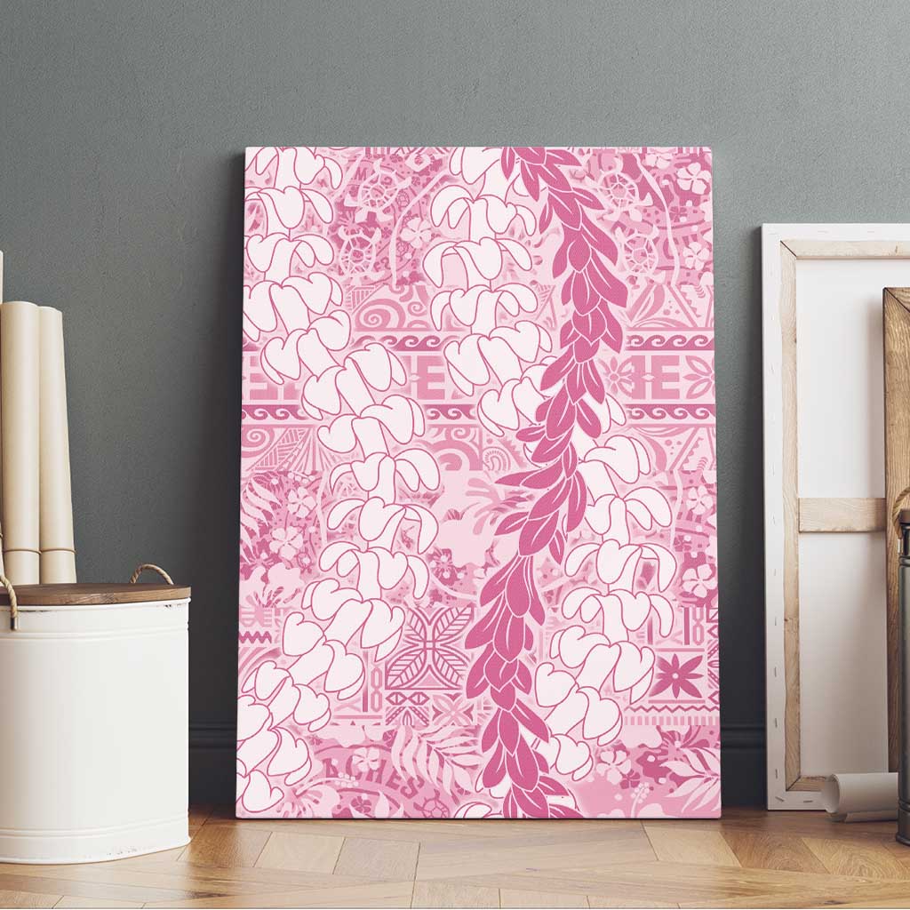 Pink Puakenikeni and Maile Lei Canvas Wall Art Hawaiian Style Tribal Tapa Double Strand Lei LT9 - Polynesian Pride