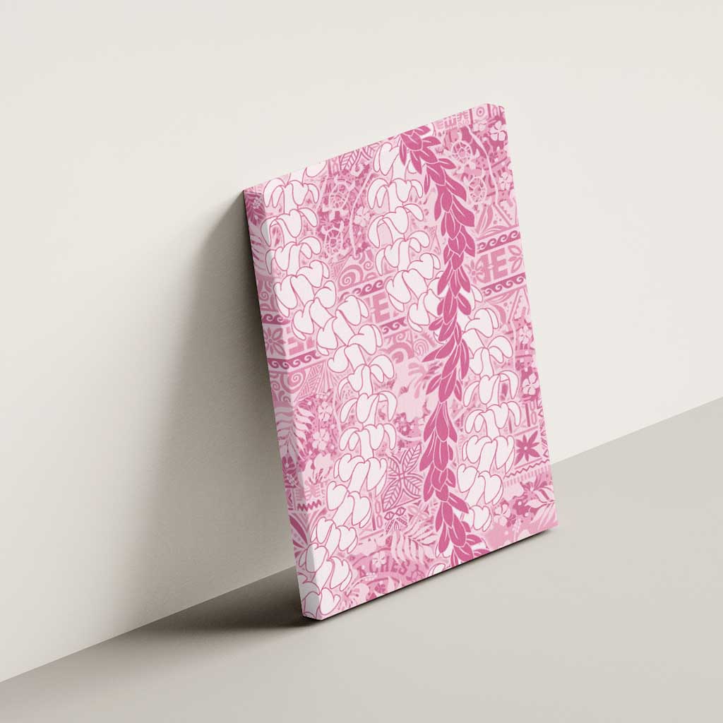 Pink Puakenikeni and Maile Lei Canvas Wall Art Hawaiian Style Tribal Tapa Double Strand Lei LT9 - Polynesian Pride