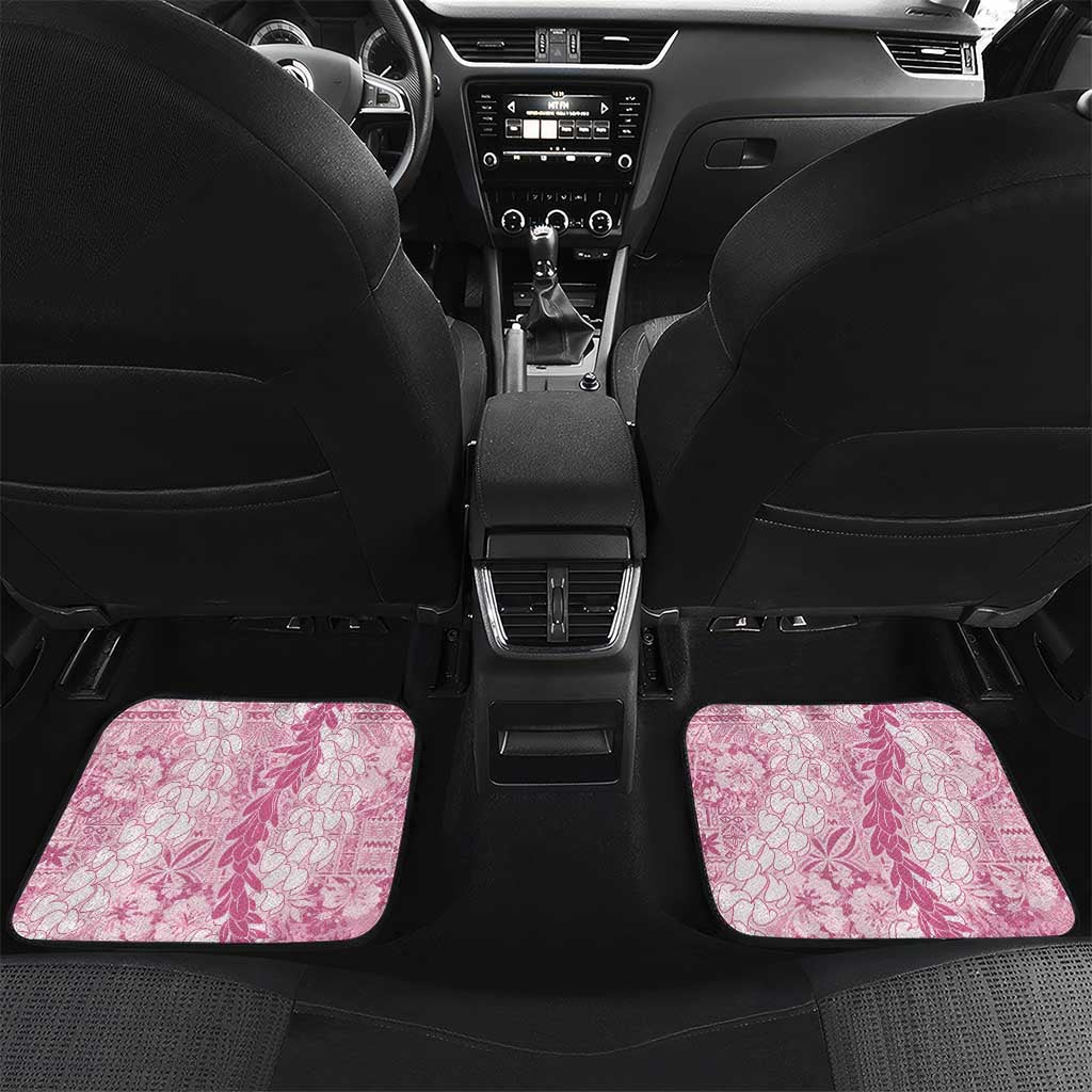 Pink Puakenikeni and Maile Lei Car Mats Hawaiian Style Tribal Tapa Double Strand Lei LT9 Set 2pcs - Back Pink - Polynesian Pride