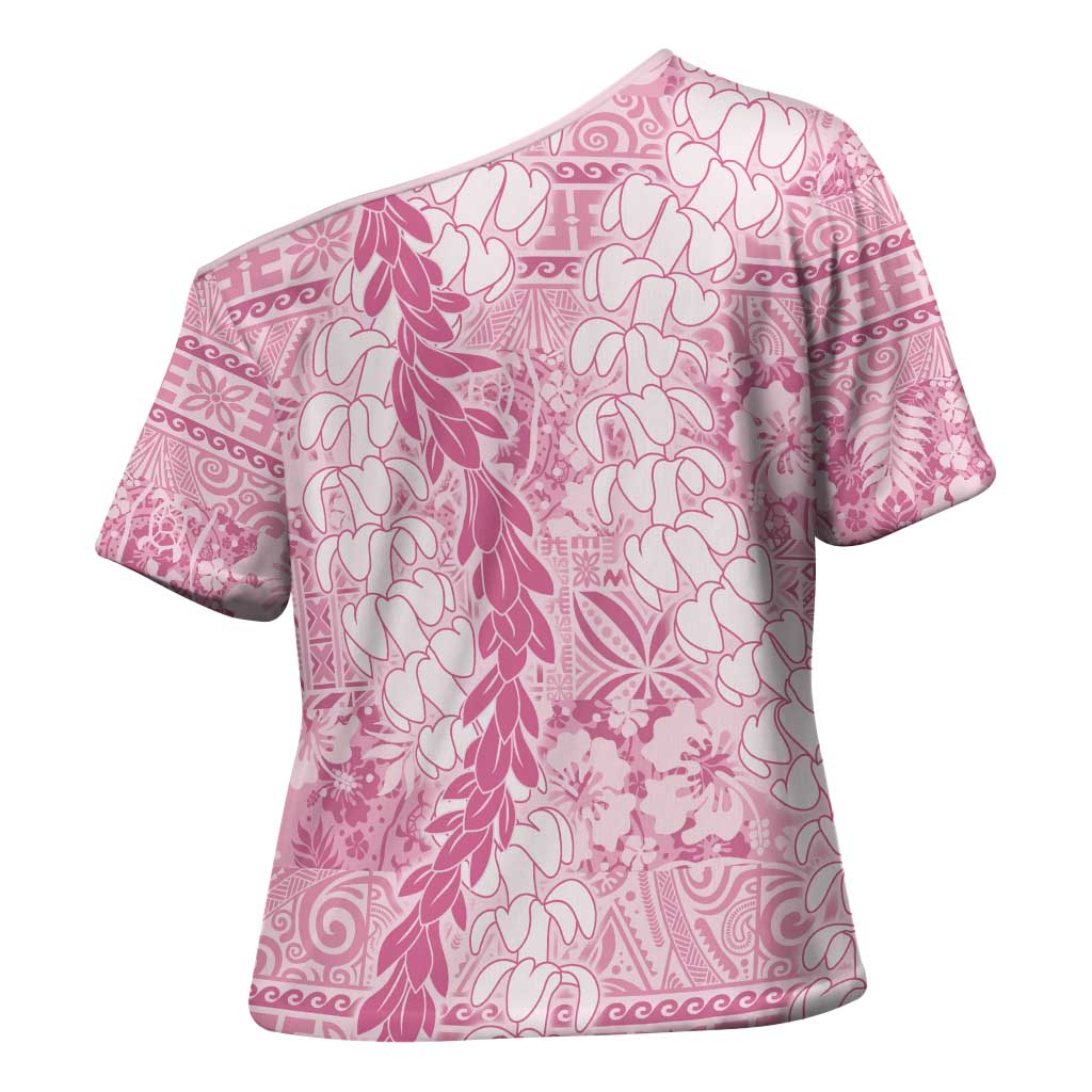 Pink Puakenikeni and Maile Lei Cross Shoulder Shirt Hawaiian Style Tribal Tapa Double Strand Lei LT9 - Polynesian Pride