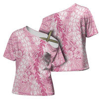 Pink Puakenikeni and Maile Lei Cross Shoulder Shirt Hawaiian Style Tribal Tapa Double Strand Lei LT9 - Polynesian Pride