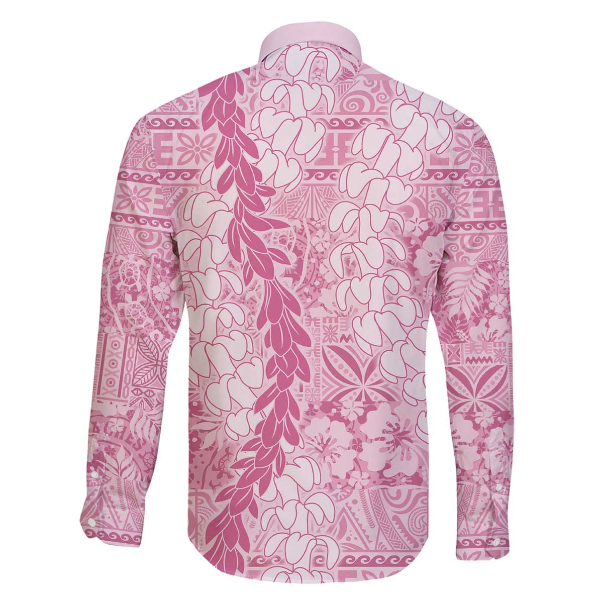Pink Puakenikeni and Maile Lei Family Matching Off The Shoulder Long Sleeve Dress and Hawaiian Shirt Hawaiian Style Tribal Tapa Double Strand Lei LT9 - Polynesian Pride