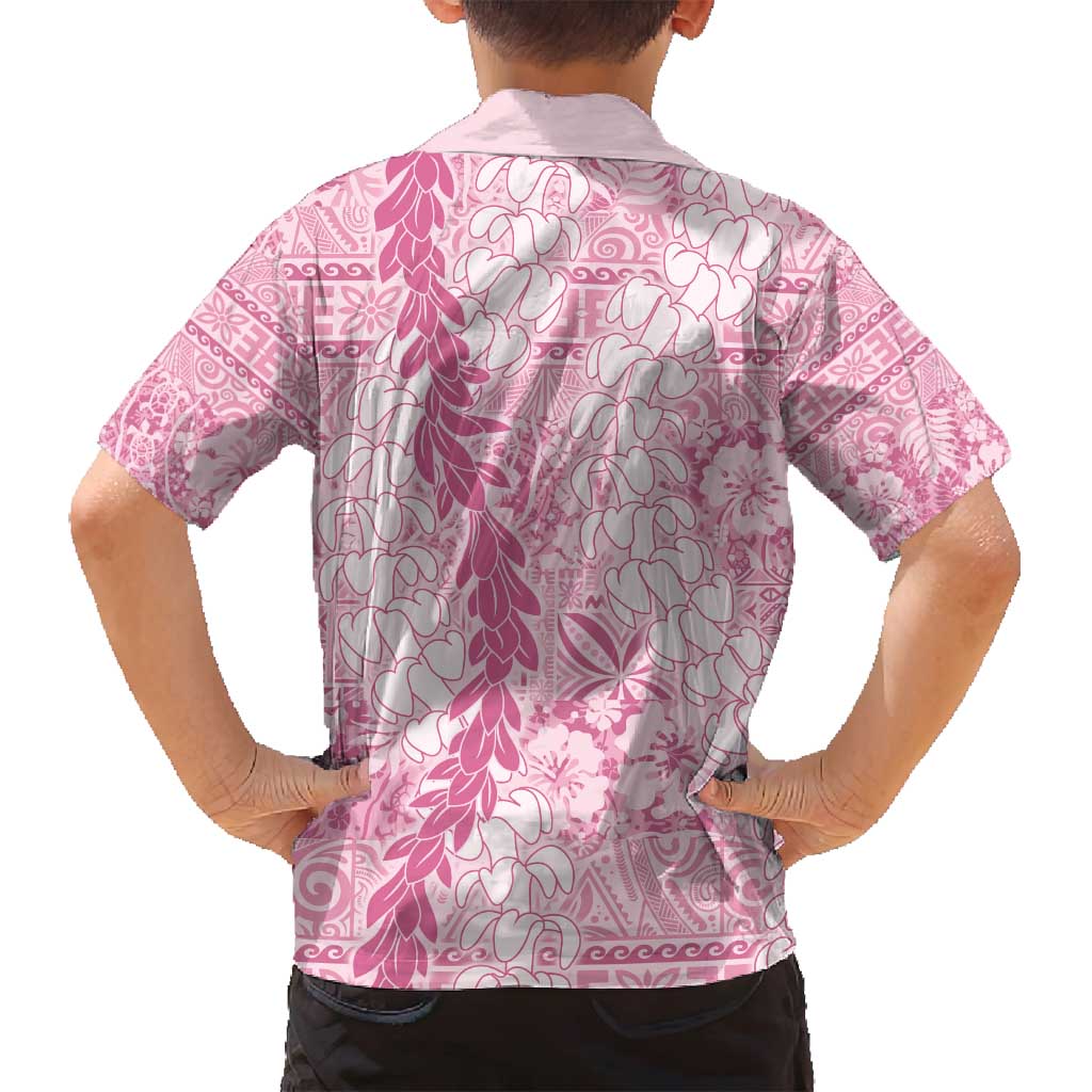 Pink Puakenikeni and Maile Lei Family Matching Off Shoulder Short Dress and Hawaiian Shirt Hawaiian Style Tribal Tapa Double Strand Lei LT9 - Polynesian Pride