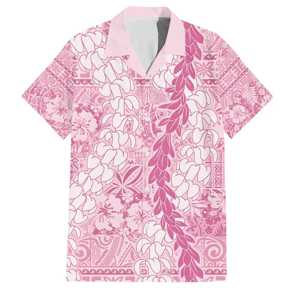 Pink Puakenikeni and Maile Lei Family Matching Short Sleeve Bodycon Dress and Hawaiian Shirt Hawaiian Style Tribal Tapa Double Strand Lei LT9 Dad's Shirt - Short Sleeve Pink - Polynesian Pride