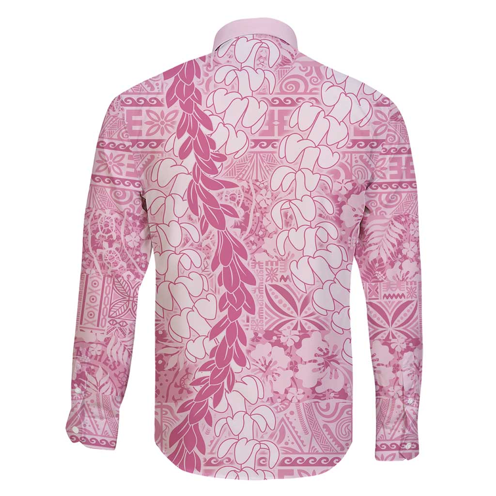 Pink Puakenikeni and Maile Lei Family Matching Short Sleeve Bodycon Dress and Hawaiian Shirt Hawaiian Style Tribal Tapa Double Strand Lei LT9 - Polynesian Pride