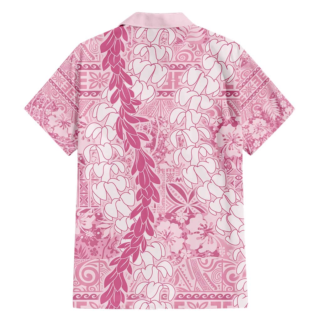 Pink Puakenikeni and Maile Lei Family Matching Summer Maxi Dress and Hawaiian Shirt Hawaiian Style Tribal Tapa Double Strand Lei LT9 - Polynesian Pride