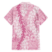 Pink Puakenikeni and Maile Lei Family Matching Summer Maxi Dress and Hawaiian Shirt Hawaiian Style Tribal Tapa Double Strand Lei LT9 - Polynesian Pride