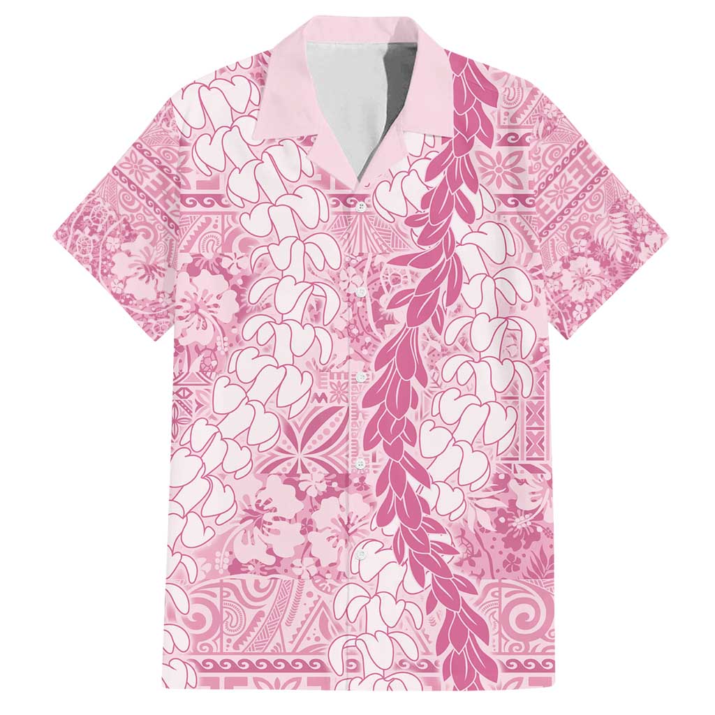 Pink Puakenikeni and Maile Lei Family Matching Tank Maxi Dress and Hawaiian Shirt Hawaiian Style Tribal Tapa Double Strand Lei LT9 Dad's Shirt - Short Sleeve Pink - Polynesian Pride