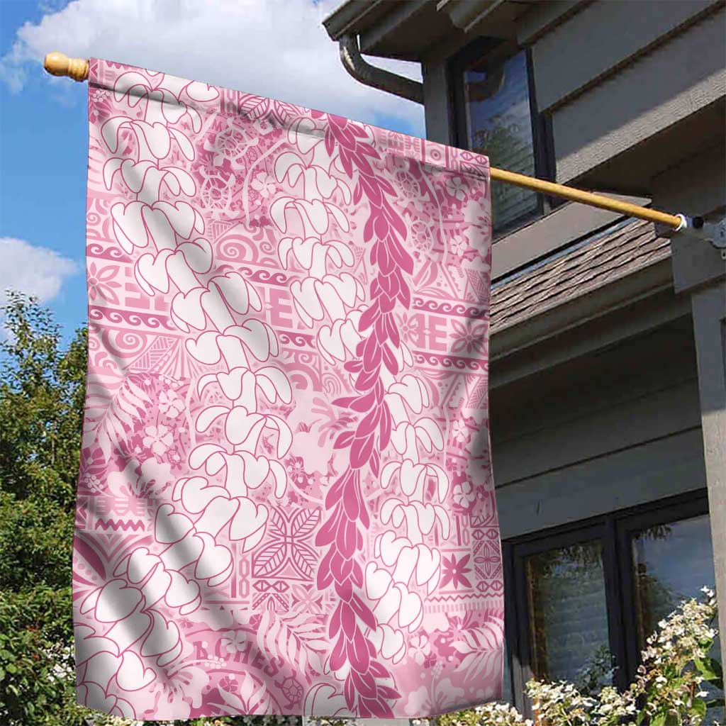 Pink Puakenikeni and Maile Lei Garden Flag Hawaiian Style Tribal Tapa Double Strand Lei LT9 - Polynesian Pride