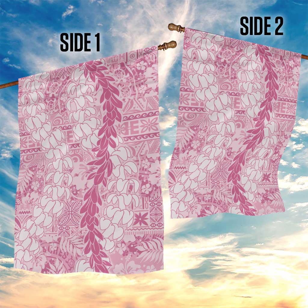 Pink Puakenikeni and Maile Lei Garden Flag Hawaiian Style Tribal Tapa Double Strand Lei LT9 - Polynesian Pride