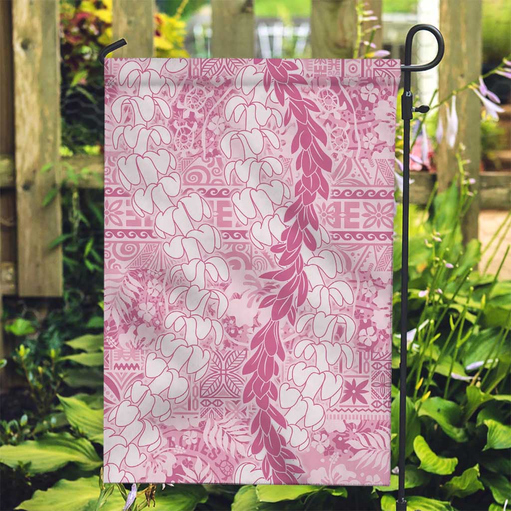 Pink Puakenikeni and Maile Lei Garden Flag Hawaiian Style Tribal Tapa Double Strand Lei LT9 Garden Flag Pink - Polynesian Pride