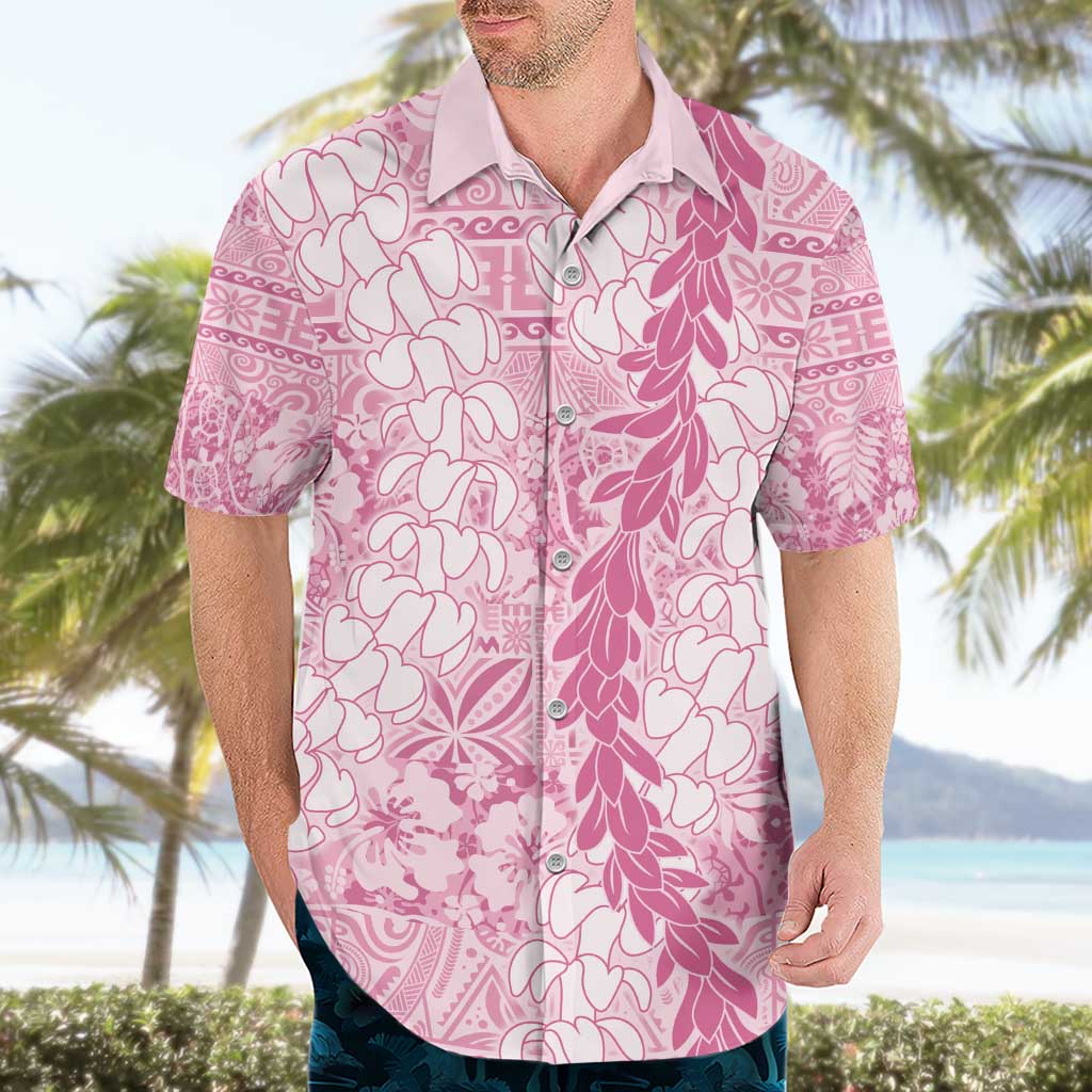 Pink Puakenikeni and Maile Lei Hawaiian Shirt Hawaiian Style Tribal Tapa Double Strand Lei LT9 - Polynesian Pride