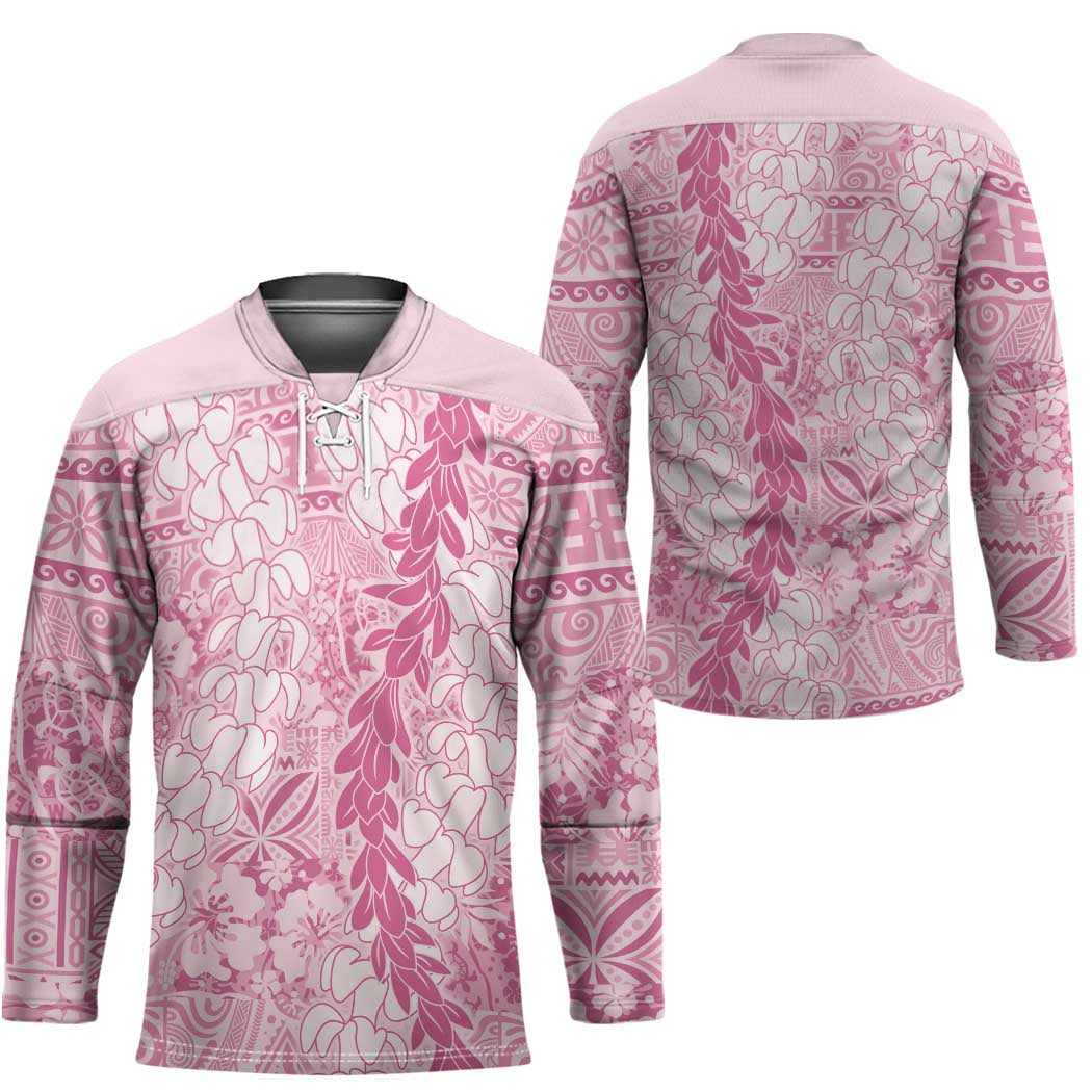 Pink Puakenikeni and Maile Lei Hockey Jersey Hawaiian Style Tribal Tapa Double Strand Lei LT9 - Polynesian Pride