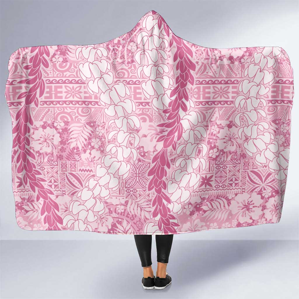Pink Puakenikeni and Maile Lei Hooded Blanket Hawaiian Style Tribal Tapa Double Strand Lei LT9 One Size Pink - Polynesian Pride