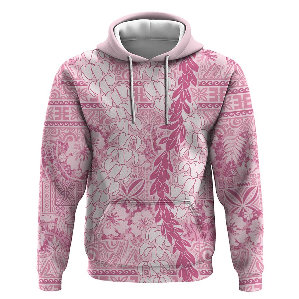 Pink Puakenikeni and Maile Lei Hoodie Hawaiian Style Tribal Tapa Double Strand Lei LT9 Pullover Hoodie Pink - Polynesian Pride
