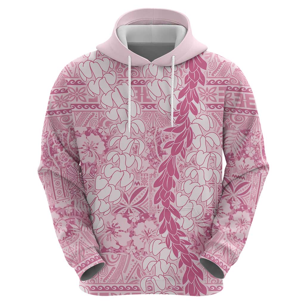 Pink Puakenikeni and Maile Lei Hoodie Hawaiian Style Tribal Tapa Double Strand Lei LT9 - Polynesian Pride