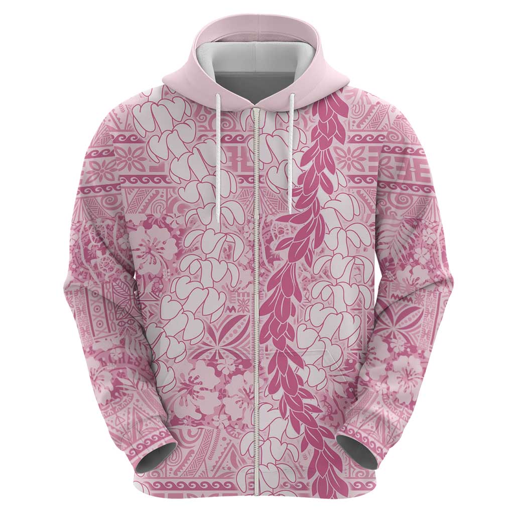 Pink Puakenikeni and Maile Lei Hoodie Hawaiian Style Tribal Tapa Double Strand Lei LT9 - Polynesian Pride