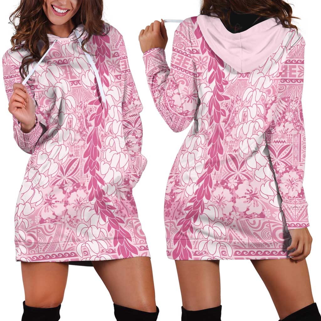Pink Puakenikeni and Maile Lei Hoodie Dress Hawaiian Style Tribal Tapa Double Strand Lei LT9 - Polynesian Pride