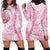 Pink Puakenikeni and Maile Lei Hoodie Dress Hawaiian Style Tribal Tapa Double Strand Lei