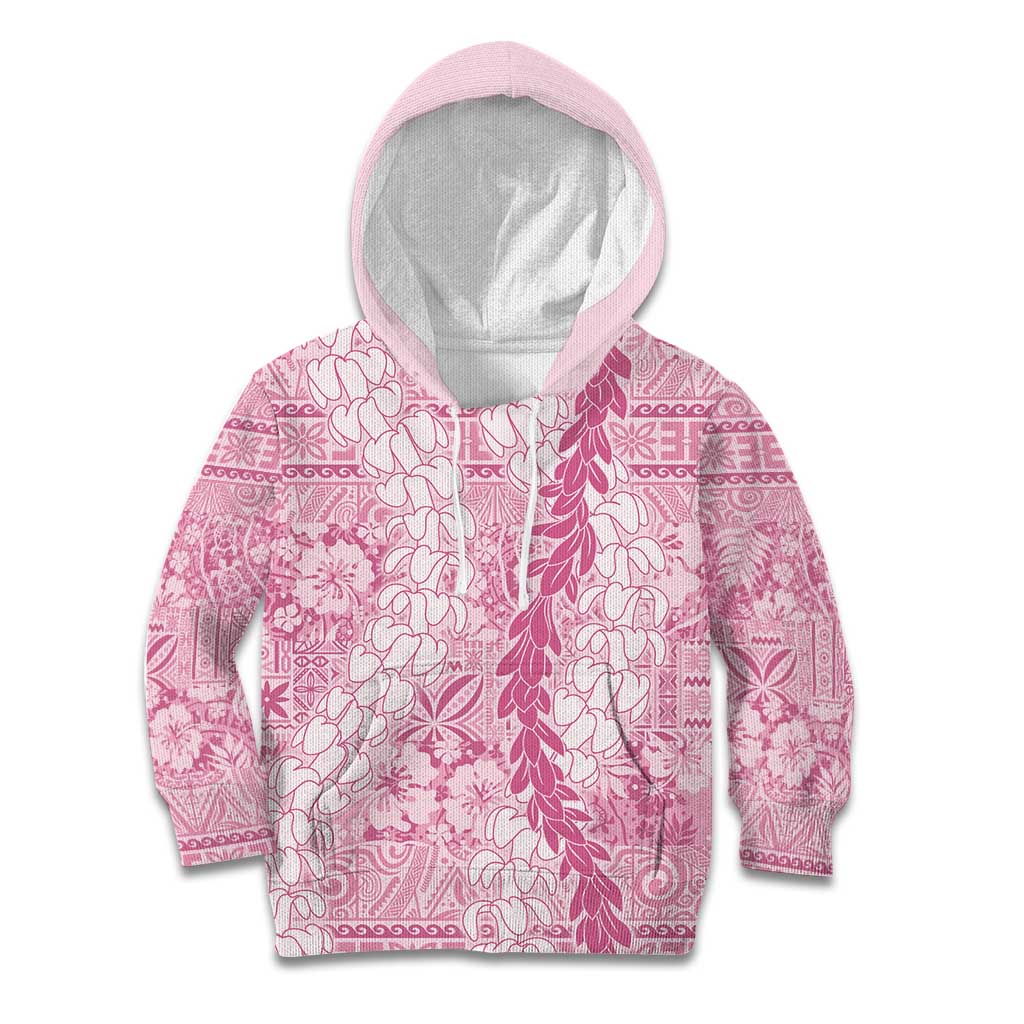 Pink Puakenikeni and Maile Lei Kid Hoodie Hawaiian Style Tribal Tapa Double Strand Lei LT9 Hoodie Pink - Polynesian Pride