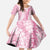Pink Puakenikeni and Maile Lei Kid Short Sleeve Dress Hawaiian Style Tribal Tapa Double Strand Lei