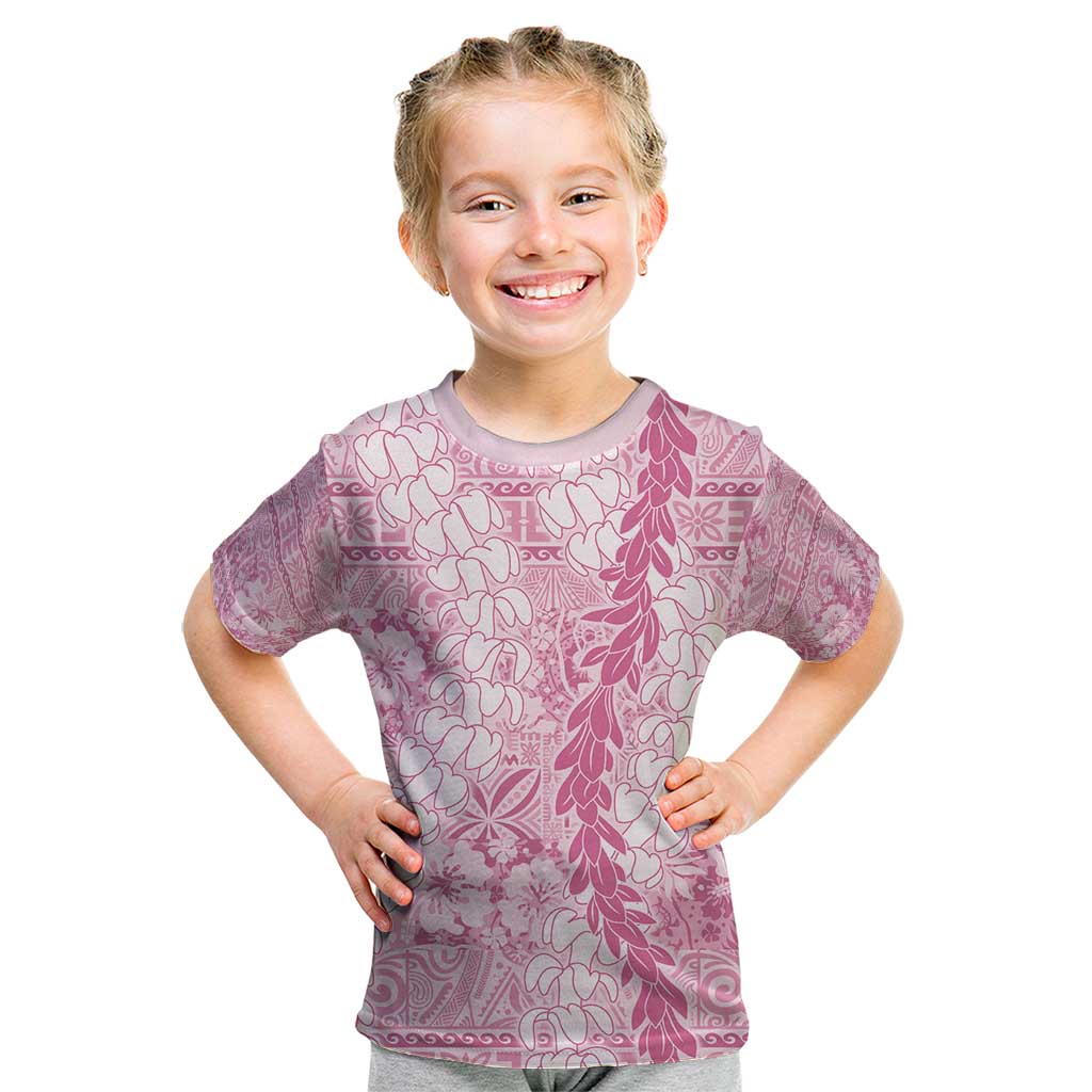 Pink Puakenikeni and Maile Lei Kid T Shirt Hawaiian Style Tribal Tapa Double Strand Lei LT9 Pink - Polynesian Pride