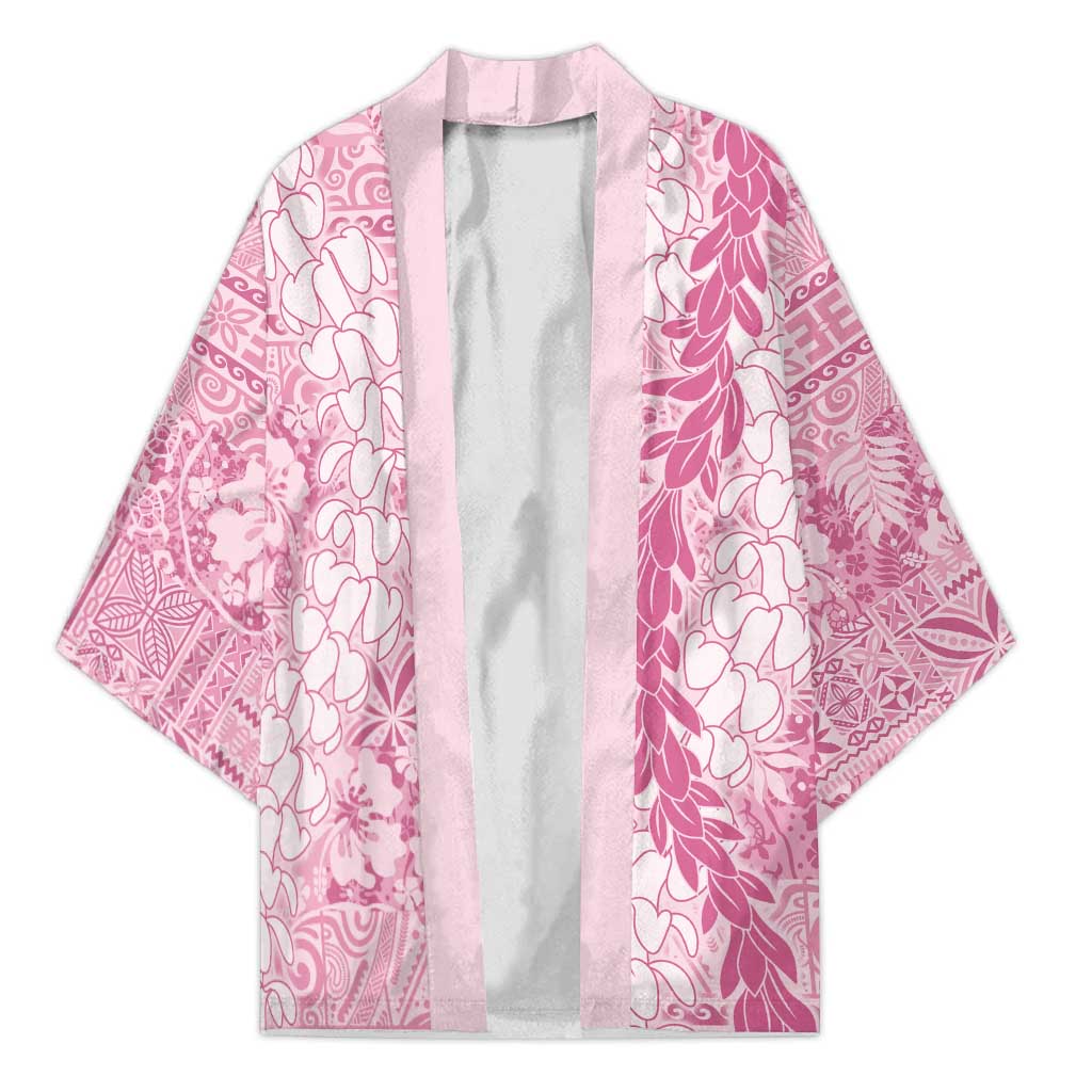 Pink Puakenikeni and Maile Lei Kimono Hawaiian Style Tribal Tapa Double Strand Lei LT9 Unisex Pink - Polynesian Pride