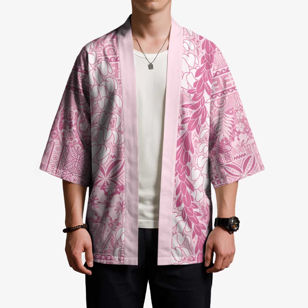 Pink Puakenikeni and Maile Lei Kimono Hawaiian Style Tribal Tapa Double Strand Lei LT9 - Polynesian Pride