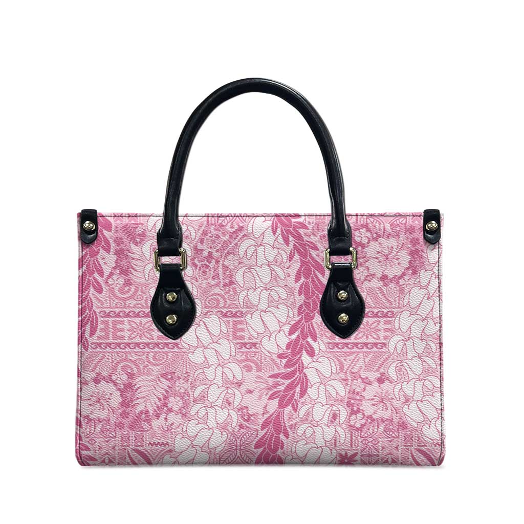 Pink Puakenikeni and Maile Lei Leather Bag Hawaiian Style Tribal Tapa Double Strand Lei LT9 - Polynesian Pride