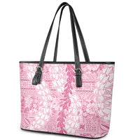 Pink Puakenikeni and Maile Lei Leather Tote Bag Hawaiian Style Tribal Tapa Double Strand Lei LT9 - Polynesian Pride