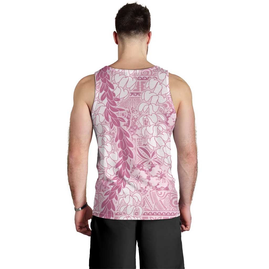 Pink Puakenikeni and Maile Lei Men Tank Top Hawaiian Style Tribal Tapa Double Strand Lei LT9 - Polynesian Pride