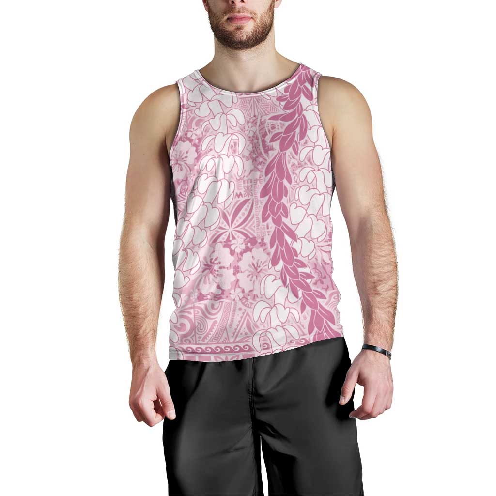 Pink Puakenikeni and Maile Lei Men Tank Top Hawaiian Style Tribal Tapa Double Strand Lei LT9 - Polynesian Pride