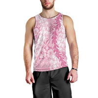 Pink Puakenikeni and Maile Lei Men Tank Top Hawaiian Style Tribal Tapa Double Strand Lei LT9 - Polynesian Pride