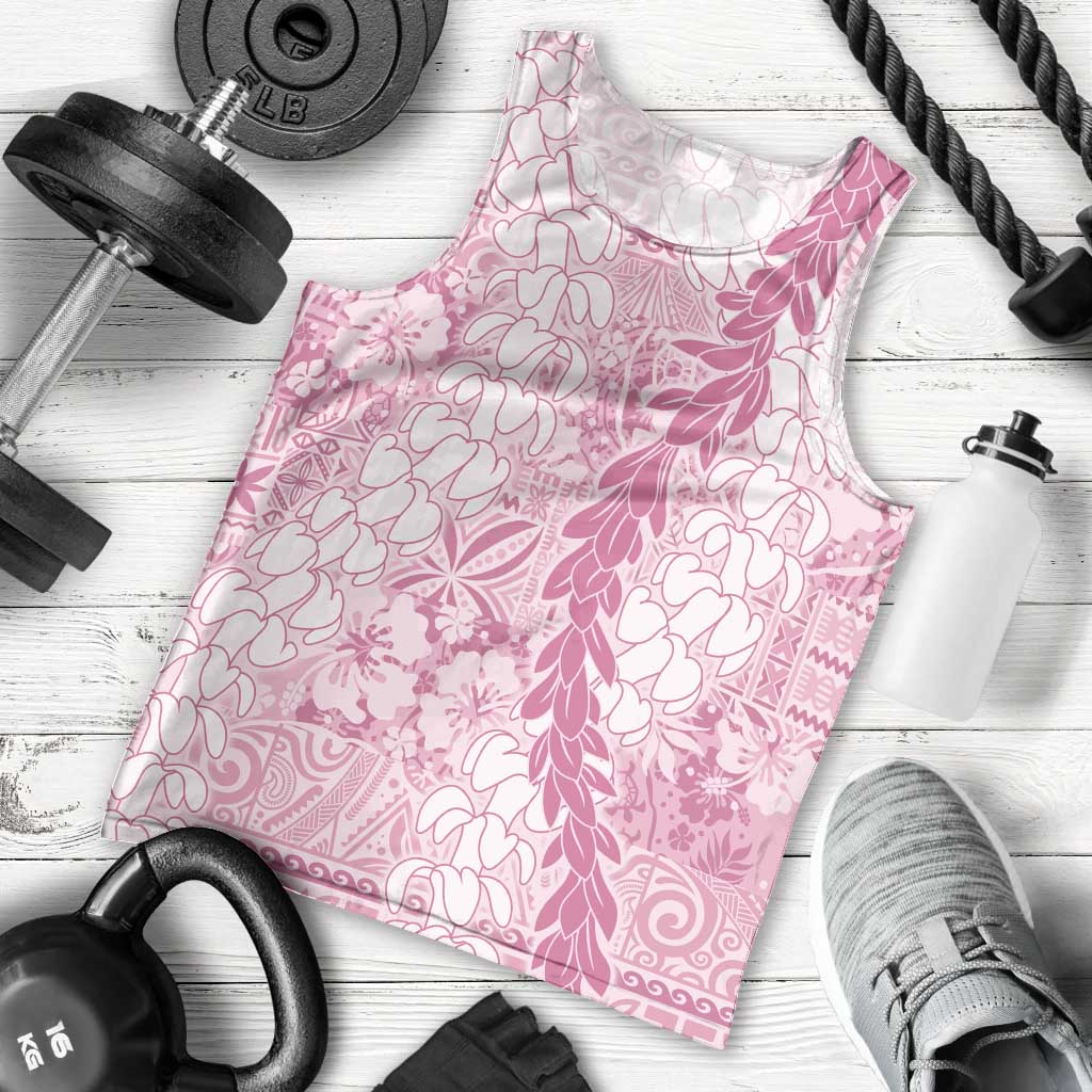 Pink Puakenikeni and Maile Lei Men Tank Top Hawaiian Style Tribal Tapa Double Strand Lei LT9 - Polynesian Pride
