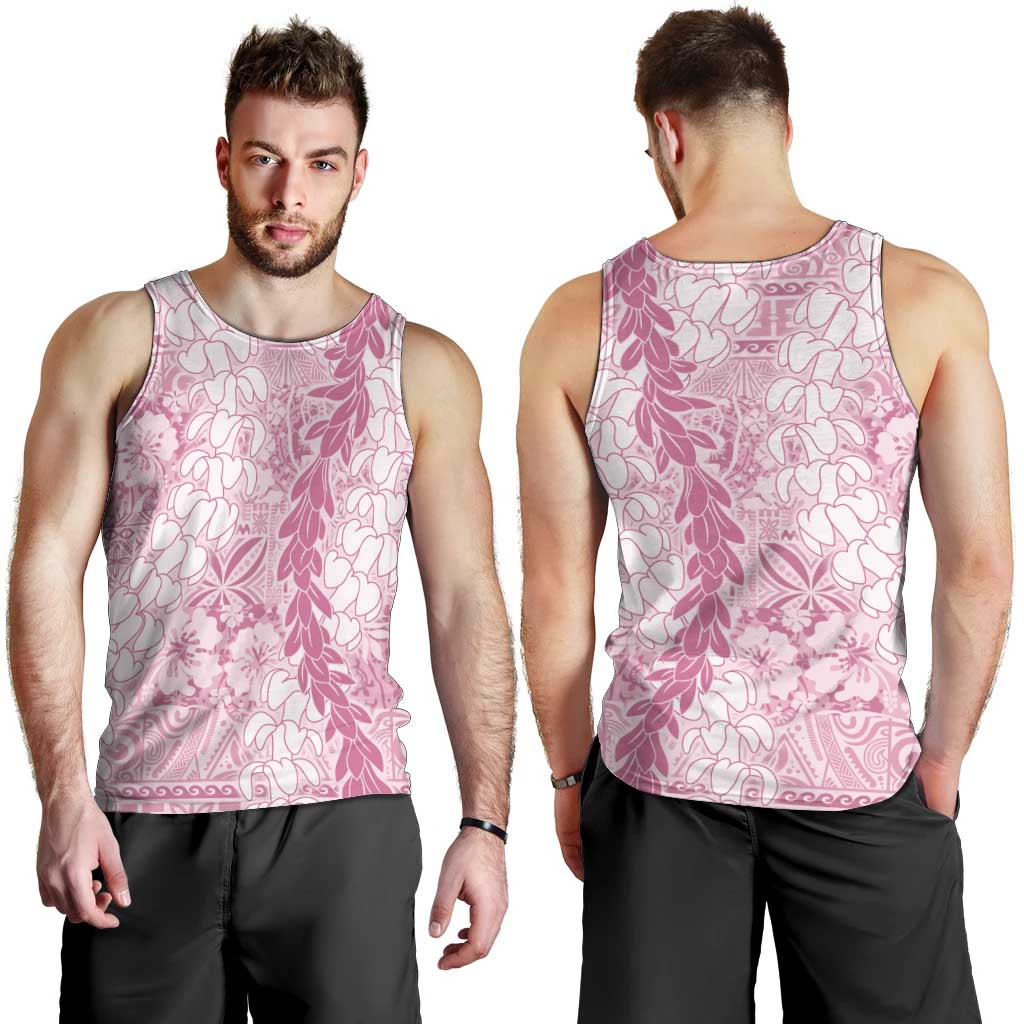 Pink Puakenikeni and Maile Lei Men Tank Top Hawaiian Style Tribal Tapa Double Strand Lei LT9 - Polynesian Pride