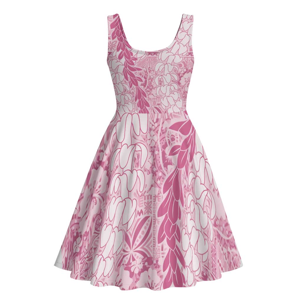 Pink Puakenikeni and Maile Lei Midi Dress Hawaiian Style Tribal Tapa Double Strand Lei LT9 - Polynesian Pride
