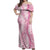Pink Puakenikeni and Maile Lei Off Shoulder Maxi Dress Hawaiian Style Tribal Tapa Double Strand Lei