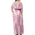 Pink Puakenikeni and Maile Lei Off Shoulder Maxi Dress Hawaiian Style Tribal Tapa Double Strand Lei