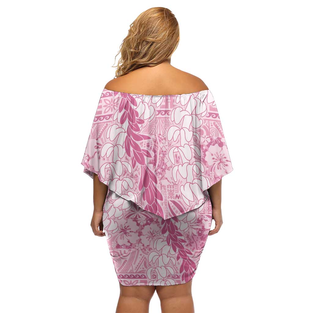 Pink Puakenikeni and Maile Lei Off Shoulder Short Dress Hawaiian Style Tribal Tapa Double Strand Lei LT9 - Polynesian Pride