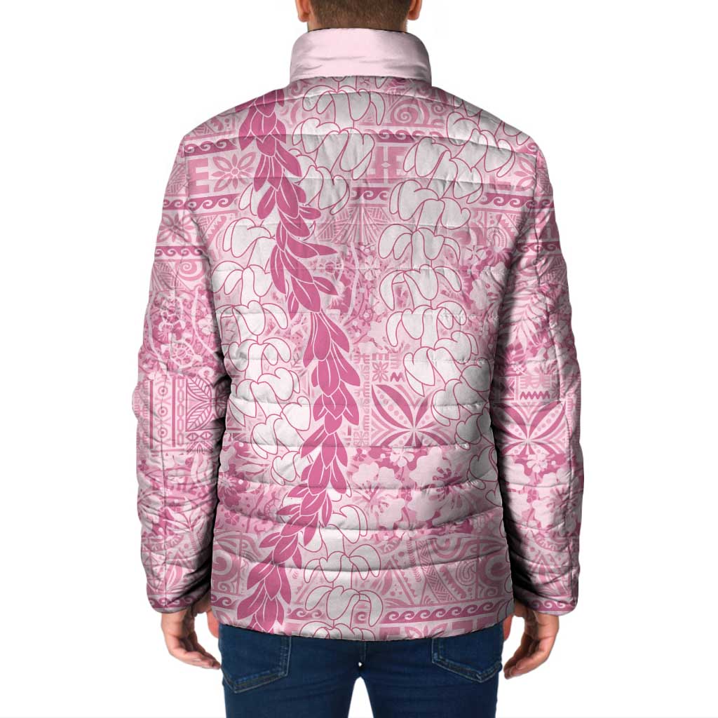 Pink Puakenikeni and Maile Lei Padded Jacket Hawaiian Style Tribal Tapa Double Strand Lei LT9 - Polynesian Pride